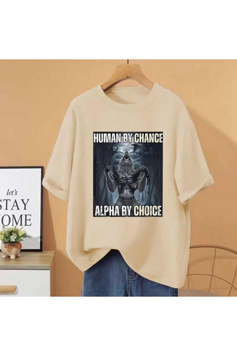 Şans eseri yeni insan alfa seçim kurt komik Meme T shirt kadın erkek pamuk Vintage gevşek kıs