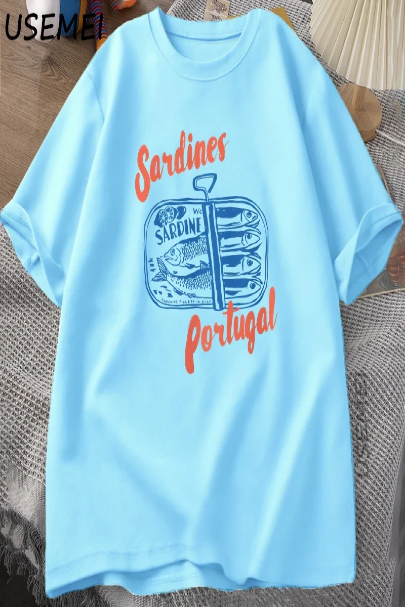Sardalya Kalaylı Balık T-Shirt Portekiz Tshirt Vintage Seyahat Balık TGrafik Tee Avru 2843
