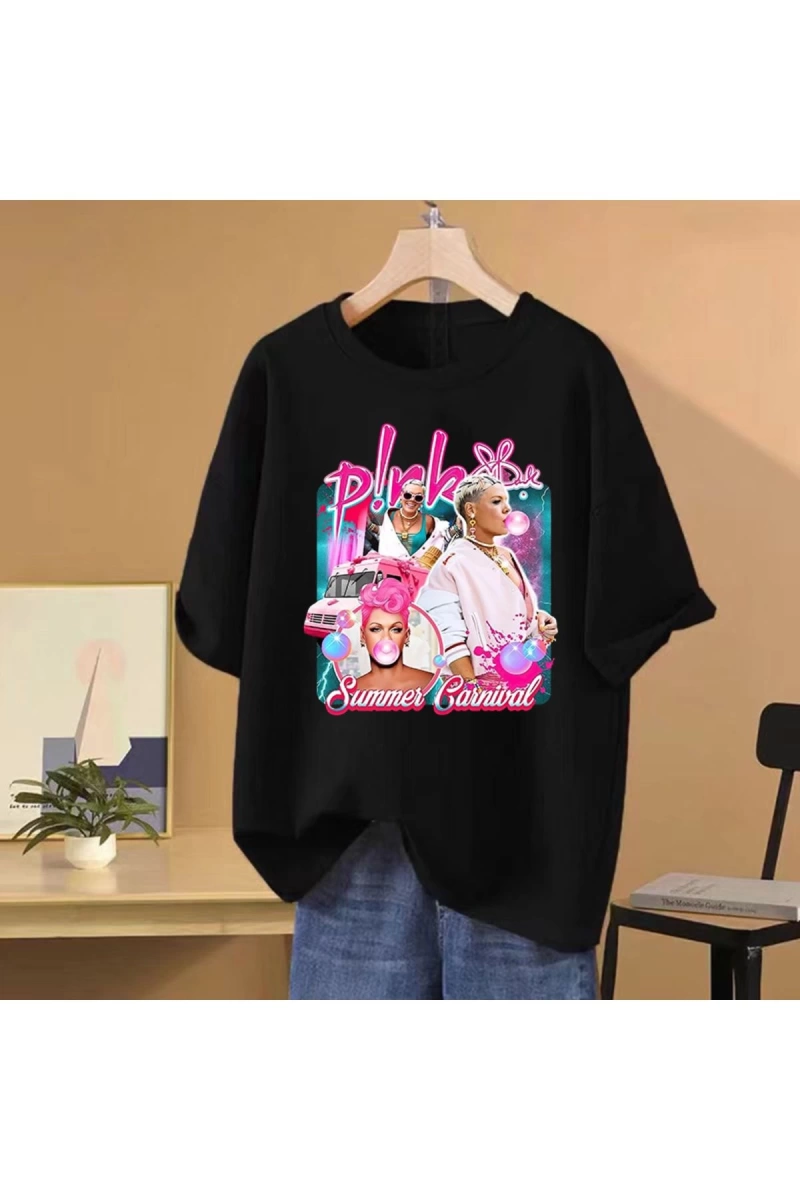 Şarkıcı Nicki Minaj Pembe Cuma 2 Dünya Turu Grafik T Shirt Erkek Kadın vintage Hip Hop Kısa K