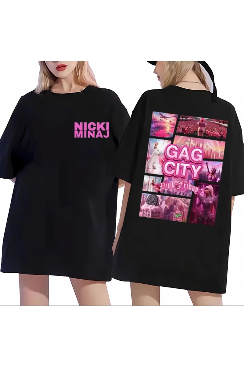 Şarkıcı Nicki Minaj Pembe Cuma 2 Dünya Turu Grafik T Shirt Erkek Kadın vintage Hip Hop Kısa K