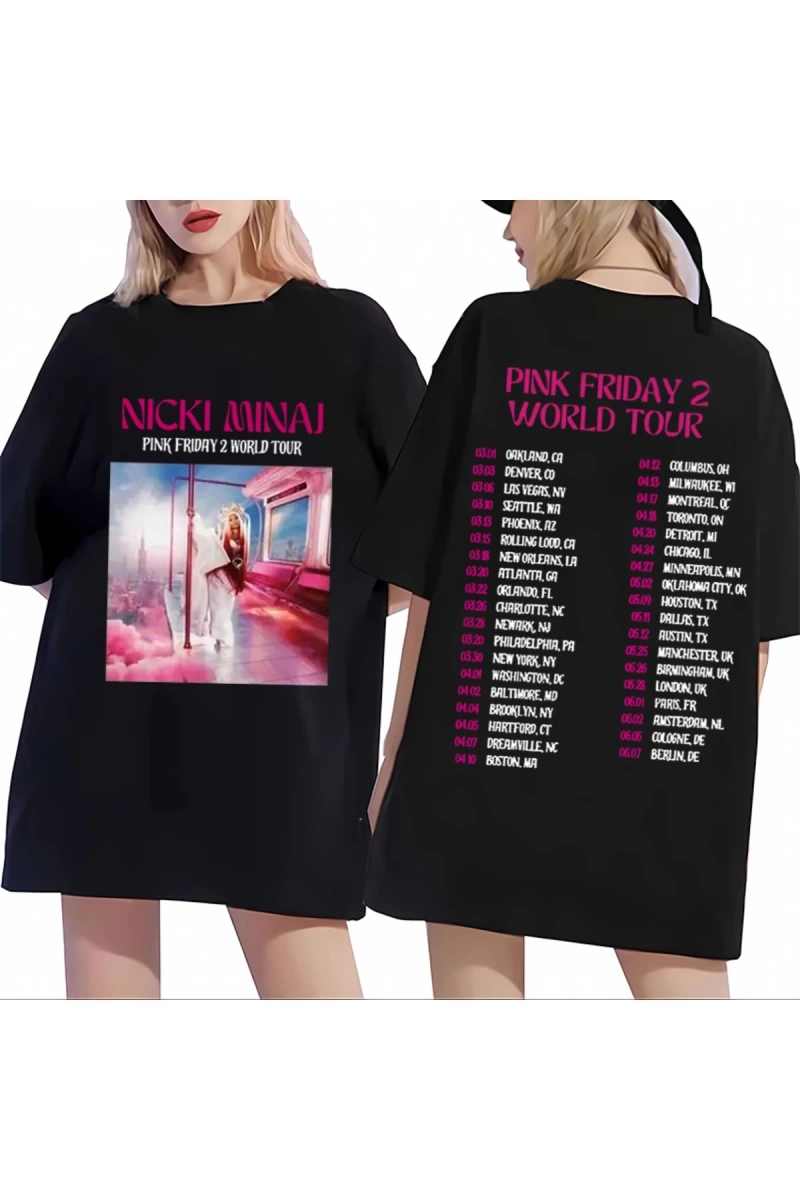 Şarkıcı Nicki Minaj Pembe Cuma 2 Dünya Turu Grafik T Shirt Erkek Kadın vintage Hip Hop Kısa K