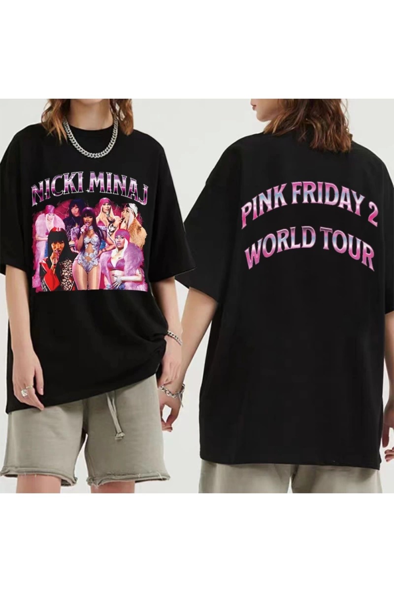 Şarkıcı Nicki Minaj Pembe Cuma 2 Dünya Turu Grafik T Shirt Erkek Kadın vintage Hip Hop Kısa K