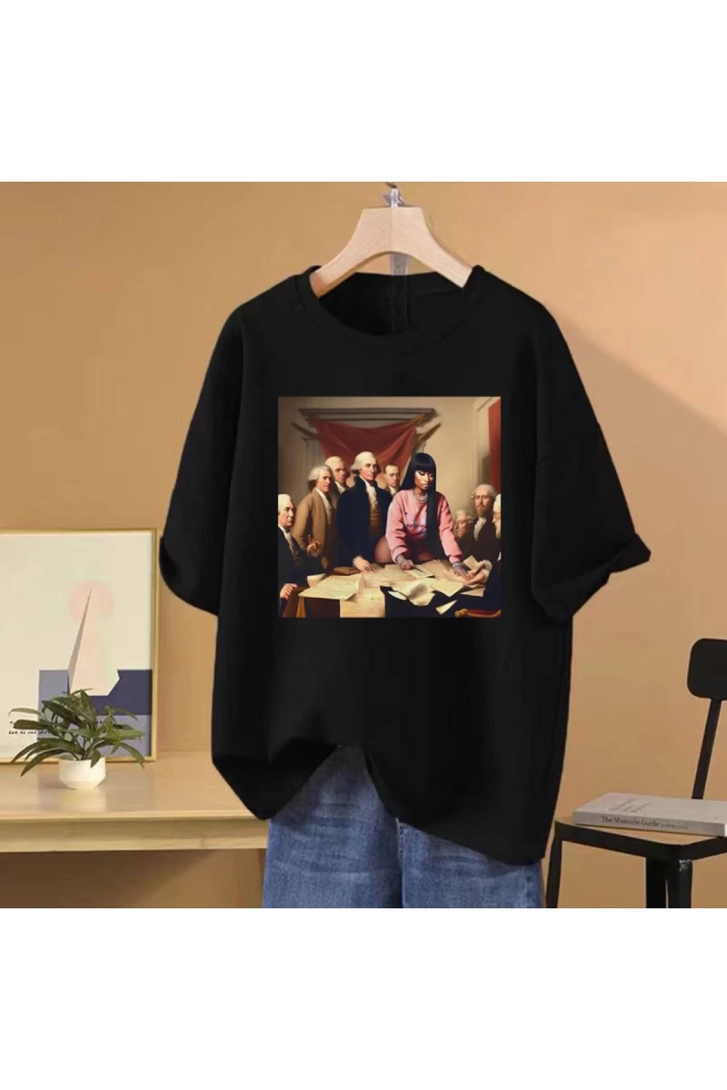 Şarkıcı Nicki Minaj Pembe Cuma 2 Dünya Turu Grafik T Shirt Erkek Kadın vintage Hip Hop Kısa K