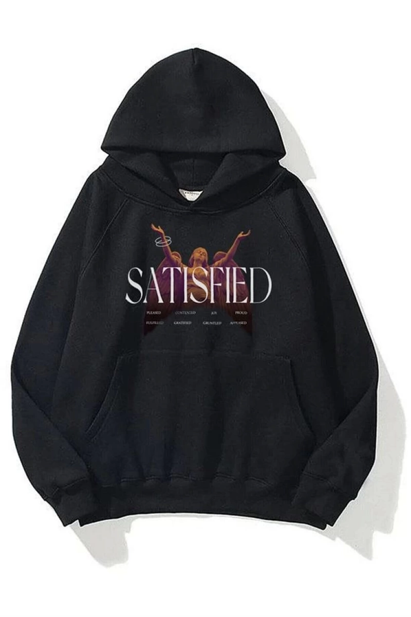 Satisfied Unisex Sweatshirt Hoodie Siyah