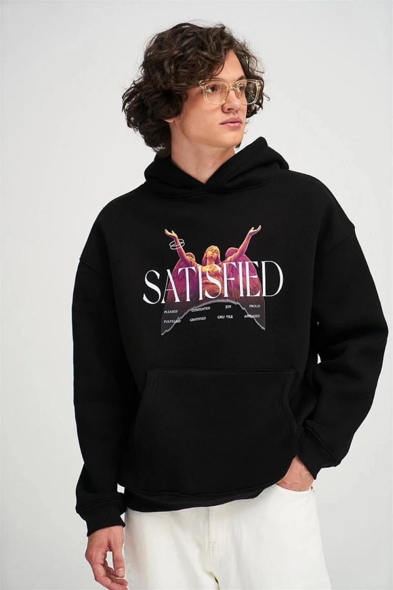 Satisfied Unisex Sweatshirt Hoodie Siyah