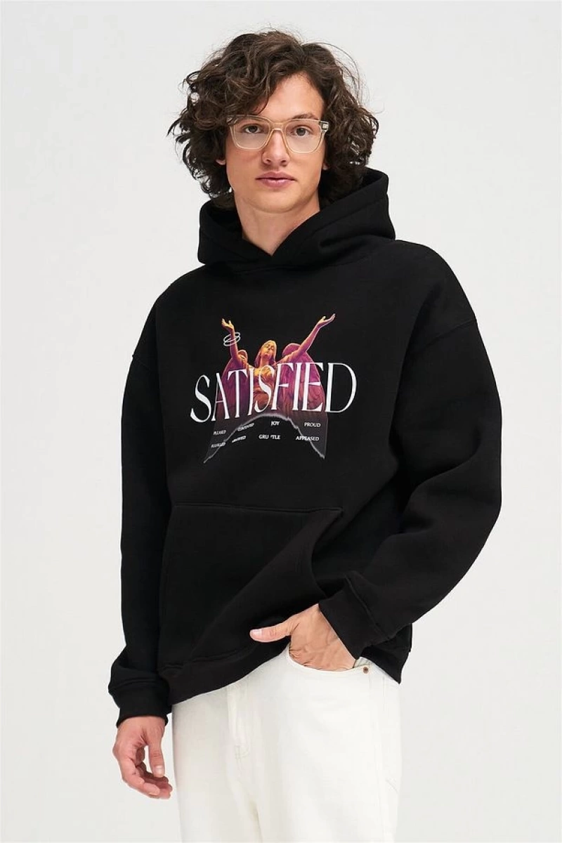 Satisfied Unisex Sweatshirt Hoodie Siyah