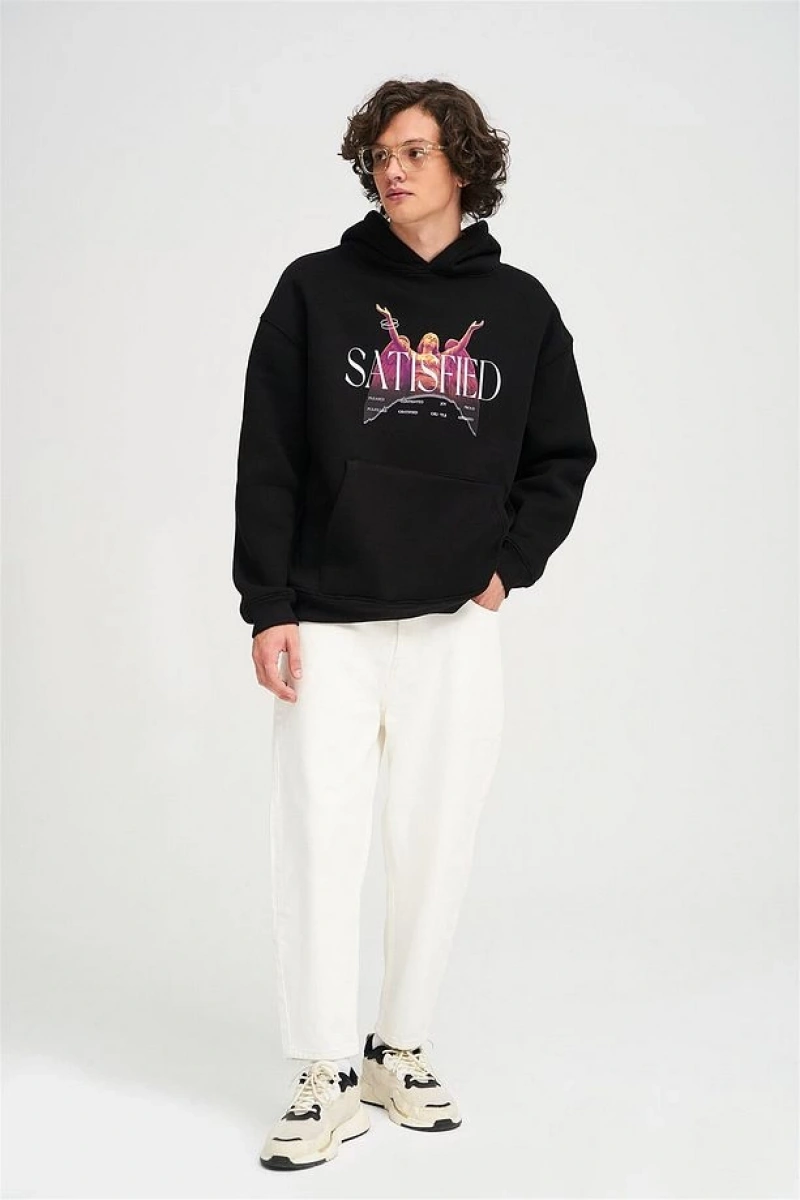 Satisfied Unisex Sweatshirt Hoodie Siyah