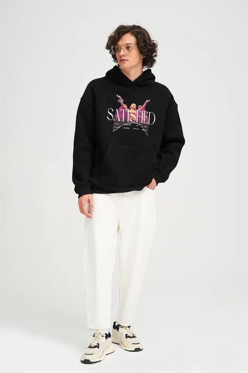 Satisfied Unisex Sweatshirt Hoodie Siyah
