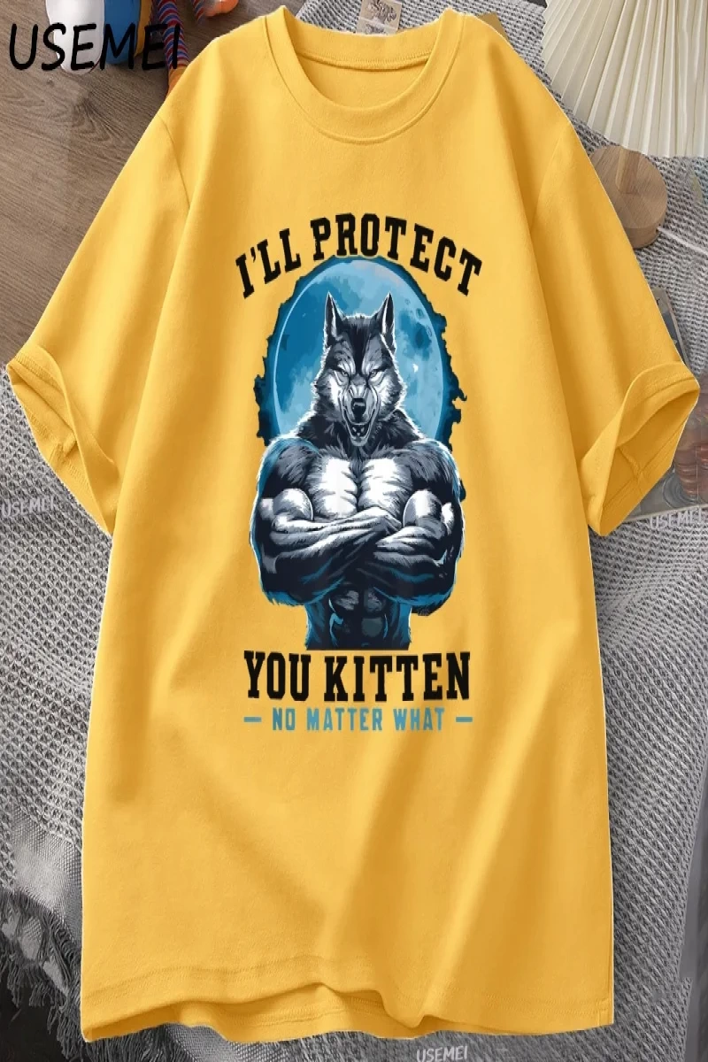 Seni koruyeceğim yavru kedi olursa olsun t-shirt erkekler komik kurt T Shirt yaz Tees Tops pa 3064