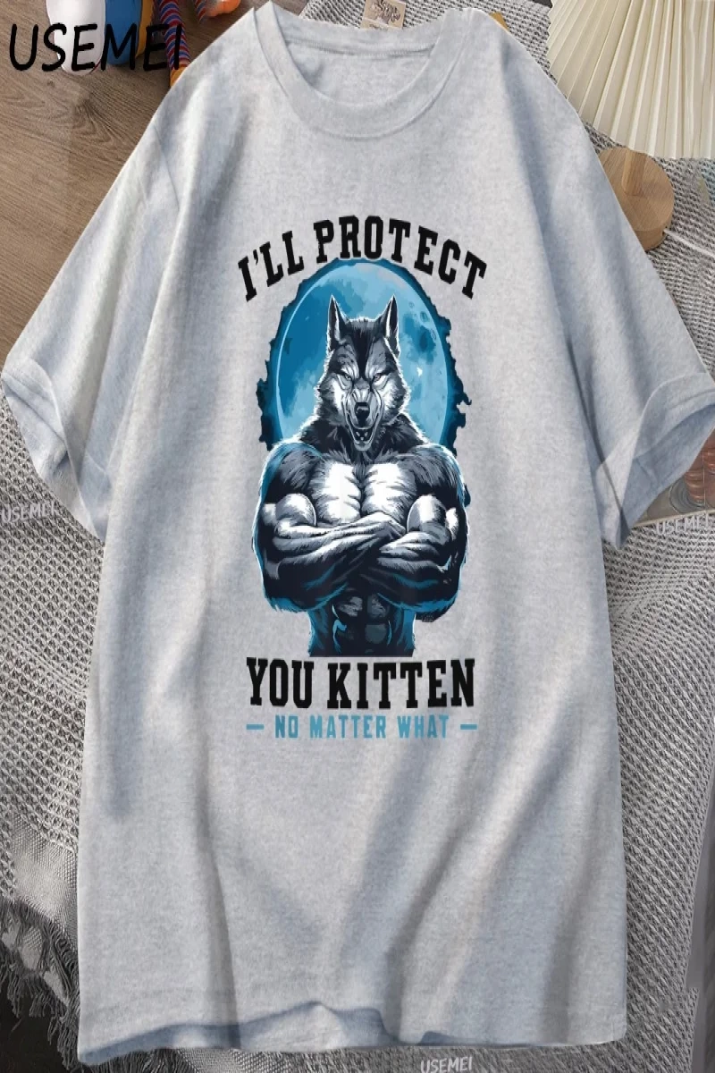 Seni koruyeceğim yavru kedi olursa olsun t-shirt erkekler komik kurt T Shirt yaz Tees Tops pa 3064