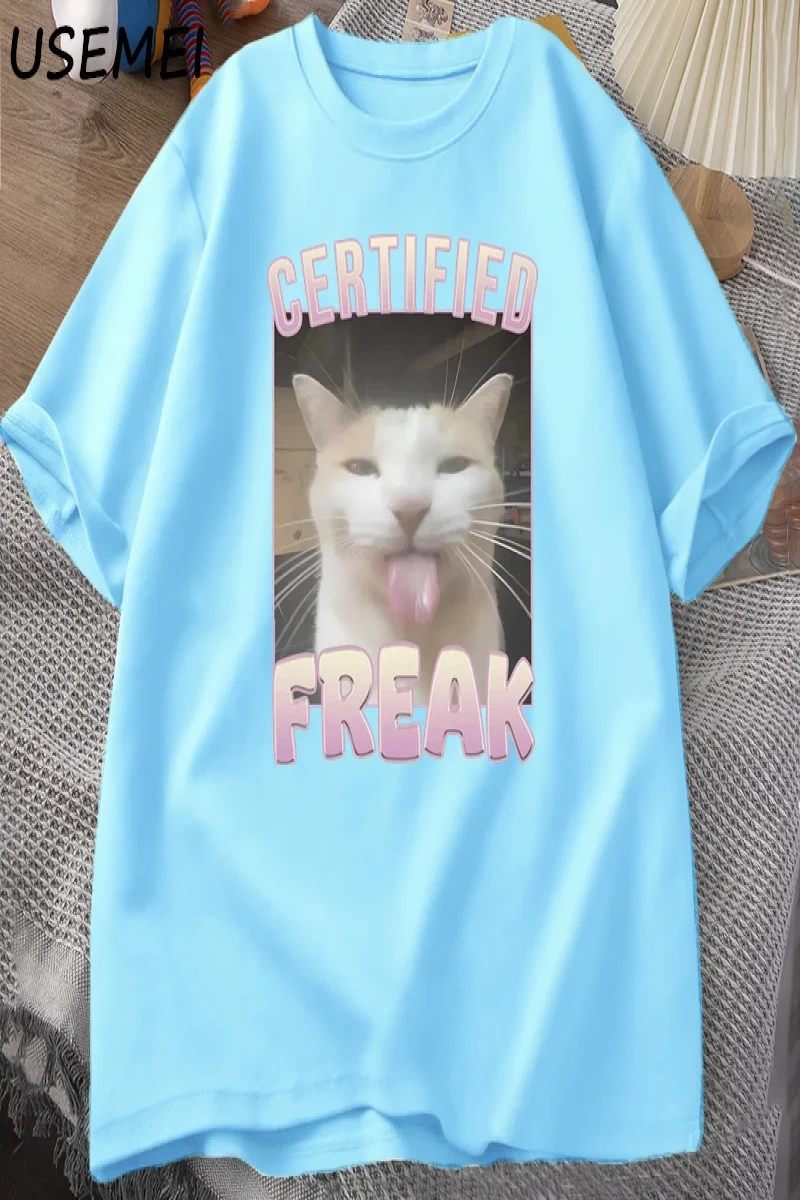 Sertifikalı Freak Komik Kedi Meme T-shirt Adam kısa kollu tişört Erkek Tshirt Erkek Giysileri 2842