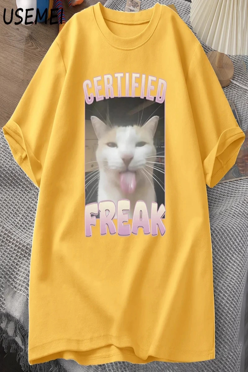 Sertifikalı Freak Komik Kedi Meme T-shirt Adam kısa kollu tişört Erkek Tshirt Erkek Giysileri 2842