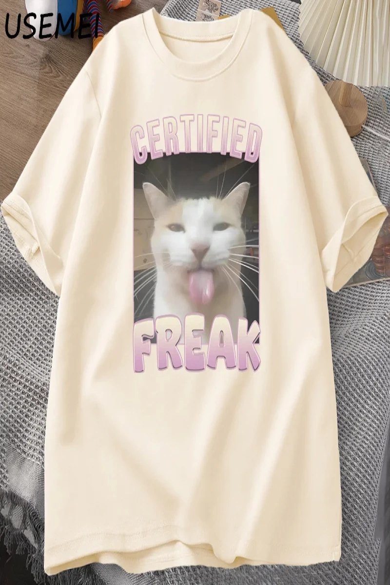 Sertifikalı Freak Komik Kedi Meme T-shirt Adam kısa kollu tişört Erkek Tshirt Erkek Giysileri 2842