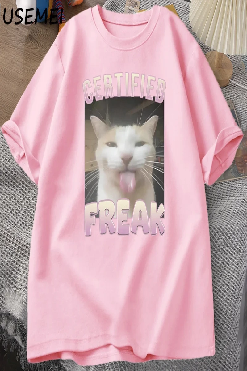 Sertifikalı Freak Komik Kedi Meme T-shirt Adam kısa kollu tişört Erkek Tshirt Erkek Giysileri 2842