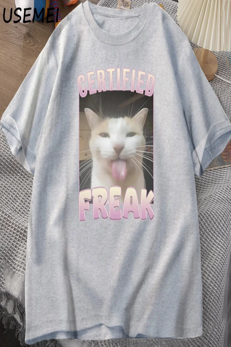 Sertifikalı Freak Komik Kedi Meme T-shirt Adam kısa kollu tişört Erkek Tshirt Erkek Giysileri 2842