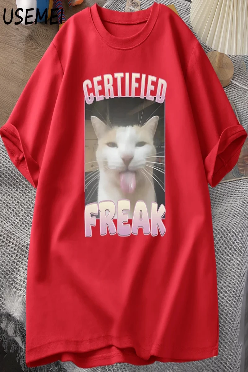 Sertifikalı Freak Komik Kedi Meme T-shirt Adam kısa kollu tişört Erkek Tshirt Erkek Giysileri 2842