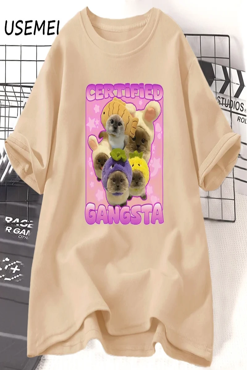 Sertifikalı Gangsta Komik Kedi Meme T-shirt Erkekler Kadınlar için TGoofy Ahh Tee Göm 3060