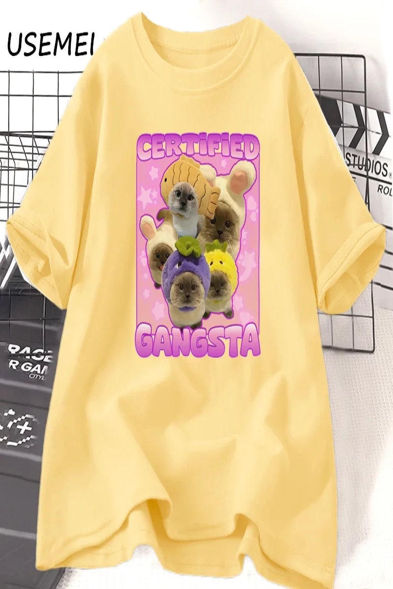 Sertifikalı Gangsta Komik Kedi Meme T-shirt Erkekler Kadınlar için TGoofy Ahh Tee Göm 3060