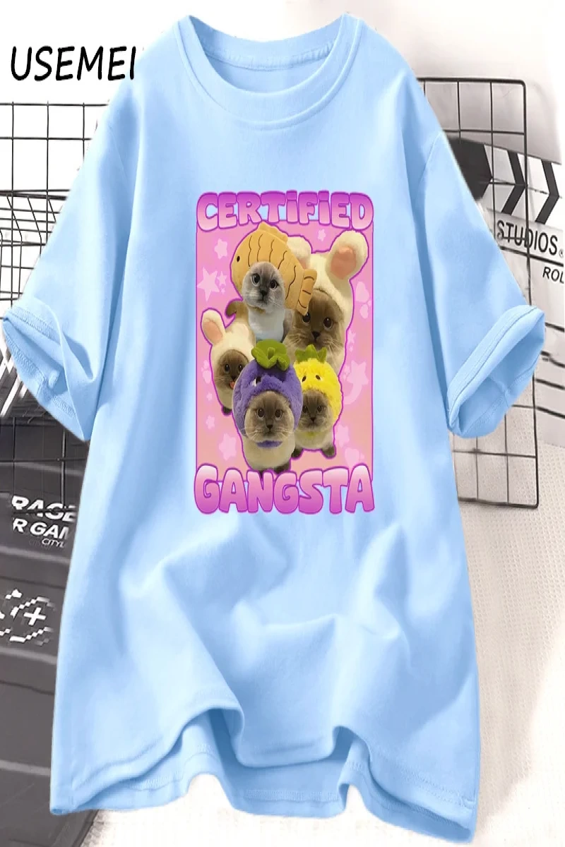 Sertifikalı Gangsta Komik Kedi Meme T-shirt Erkekler Kadınlar için TGoofy Ahh Tee Göm 3060