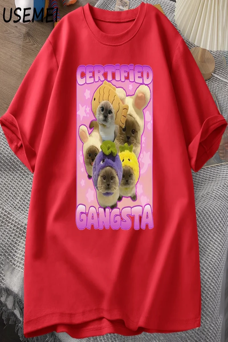 Sertifikalı Gangsta komik kedi Meme T-shirt Goofy Tee Teeaptal kediler Tshirt boy erk 3079