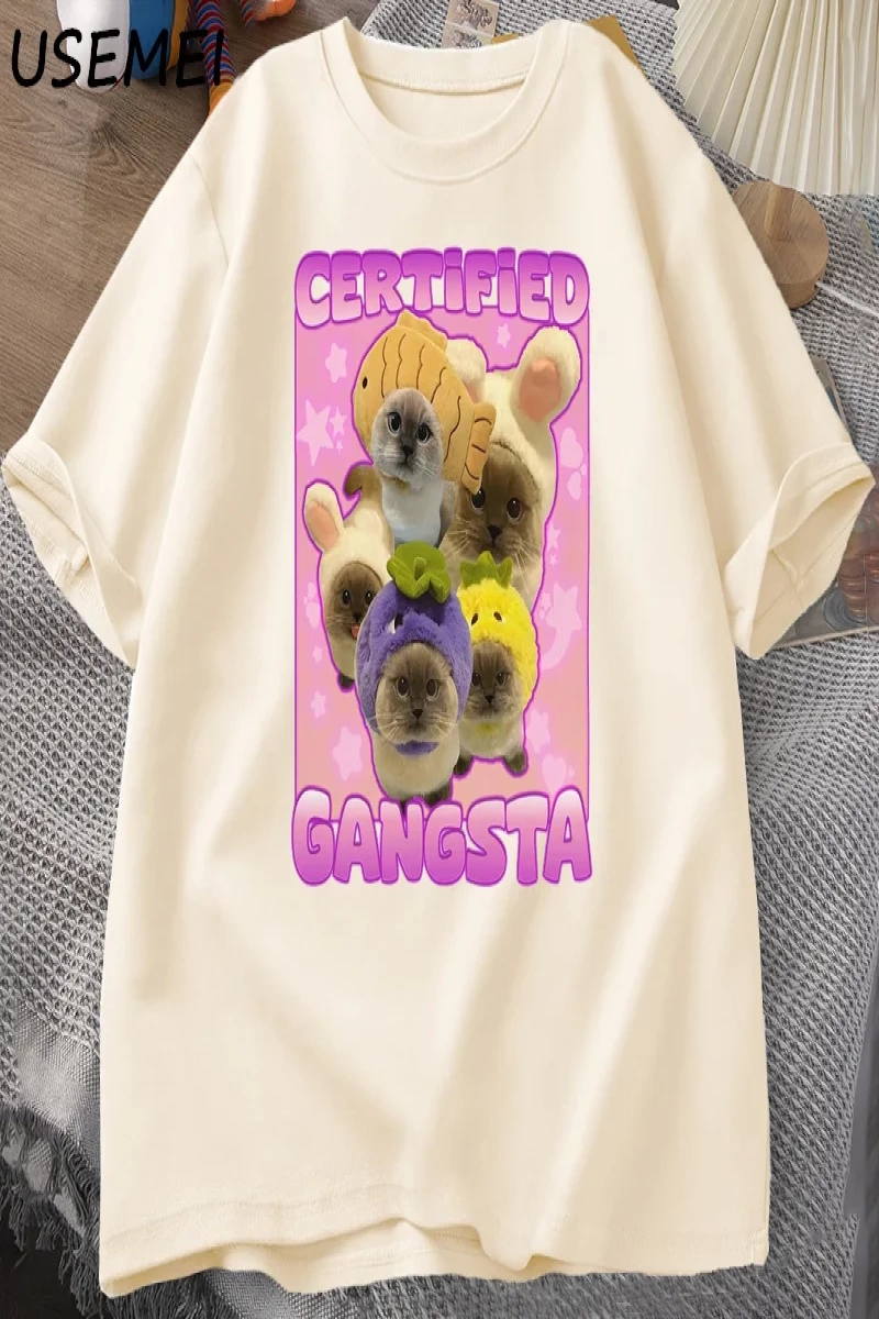 Sertifikalı Gangsta komik kedi Meme T-shirt Goofy Tee Teeaptal kediler Tshirt boy erk 3079