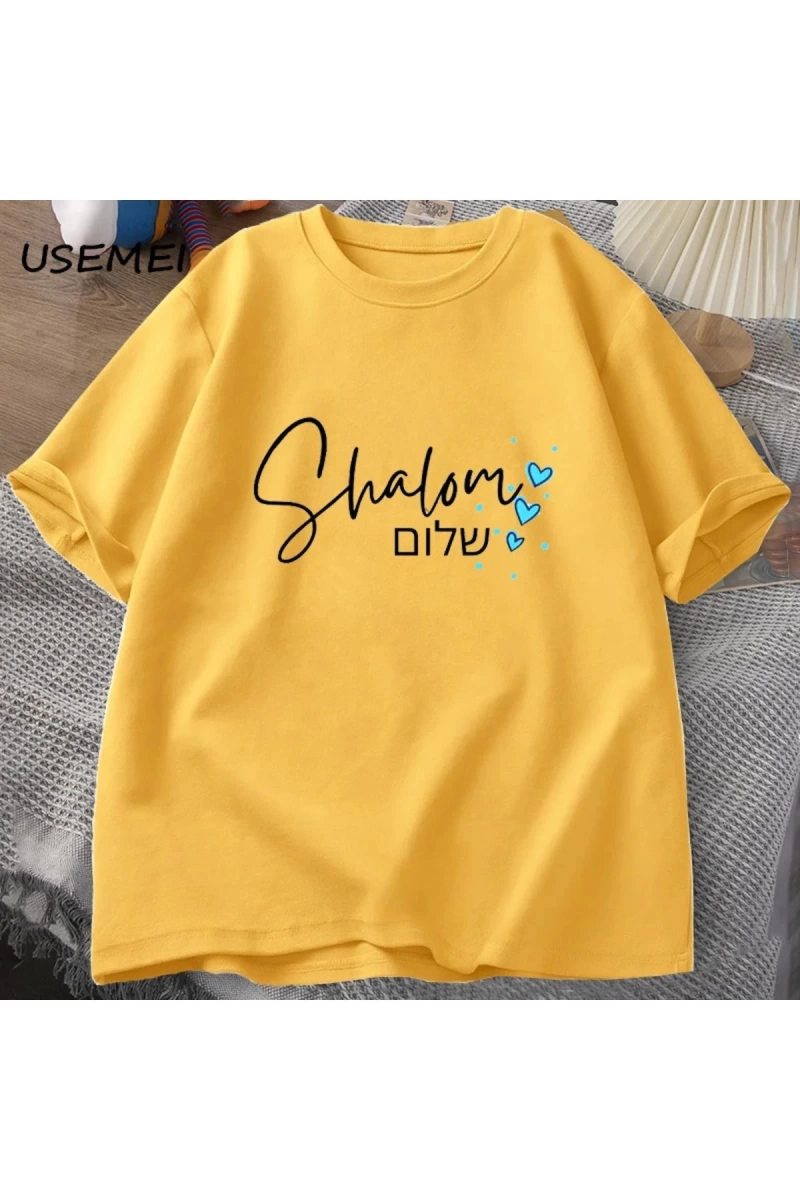 Shabbat Shalom yahudi T Shirt İbranice iç barış T-shirt pamuk kısa kollu Unisex erkek giyim b