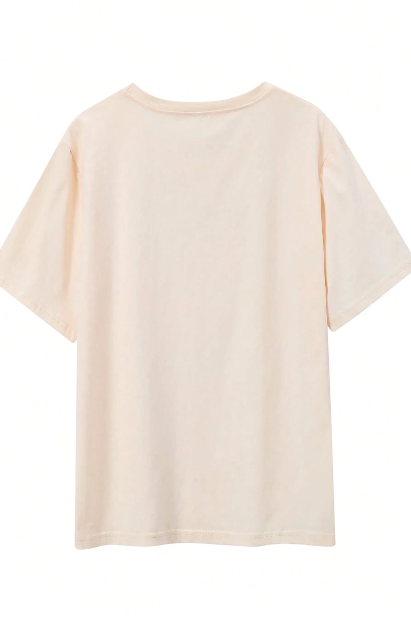 SHEIN MOOSTA 1 parça WhimsyCat Polyester Günlük Tişört, Yuvarlak Yaka Alfabe Desenli, Normal