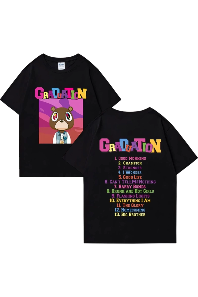Sıcak Kanye West Mezuniyet Grafik T Shirt Erkek Kadın Moda klasik Üstleri Büyük Boy Tee kısa