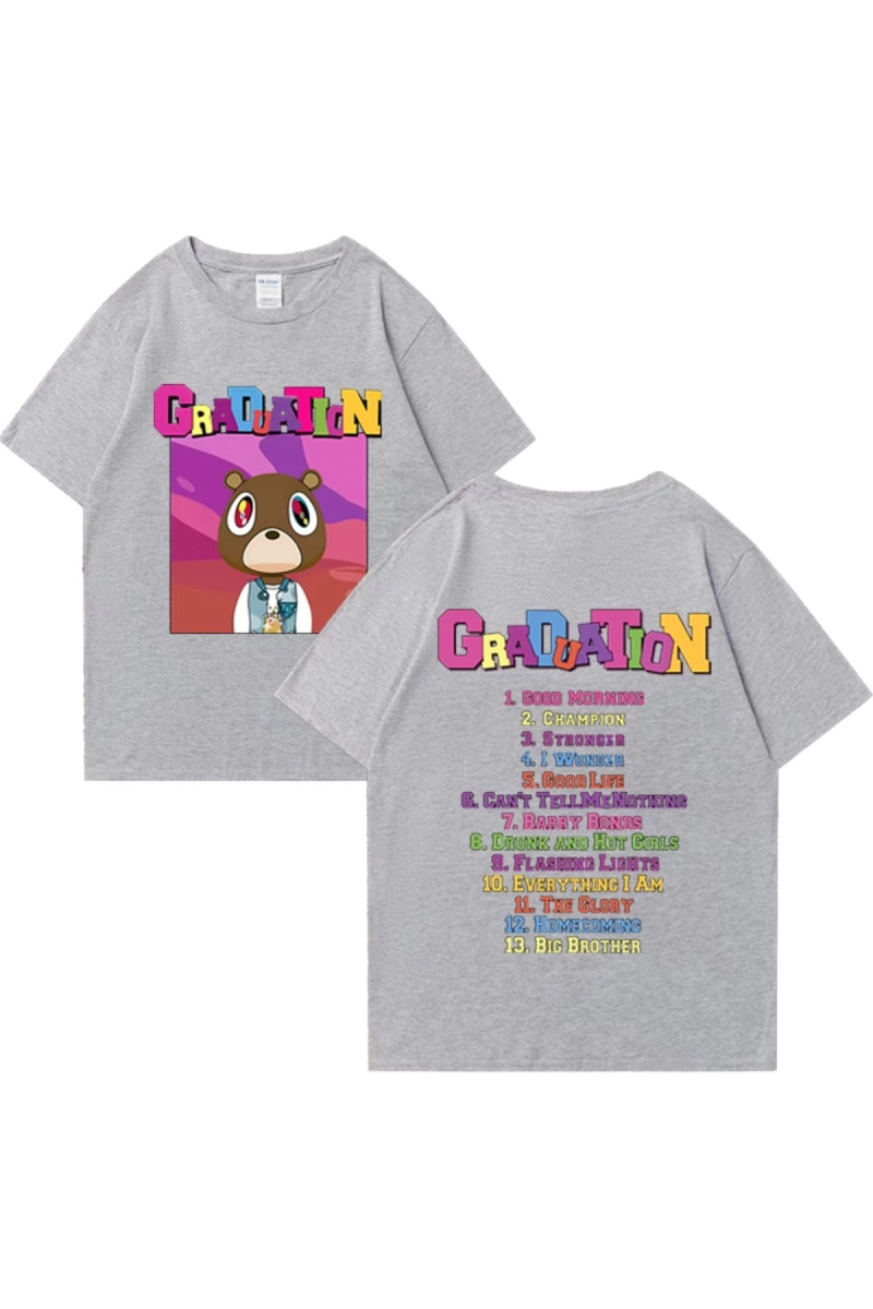 Sıcak Kanye West Mezuniyet Grafik T Shirt Erkek Kadın Moda klasik Üstleri Büyük Boy Tee kısa