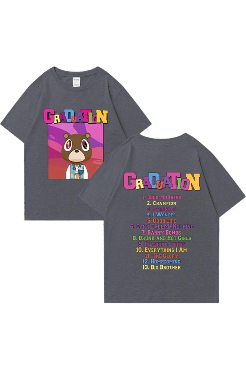Sıcak Kanye West Mezuniyet Grafik T Shirt Erkek Kadın Moda klasik Üstleri Büyük Boy Tee kısa