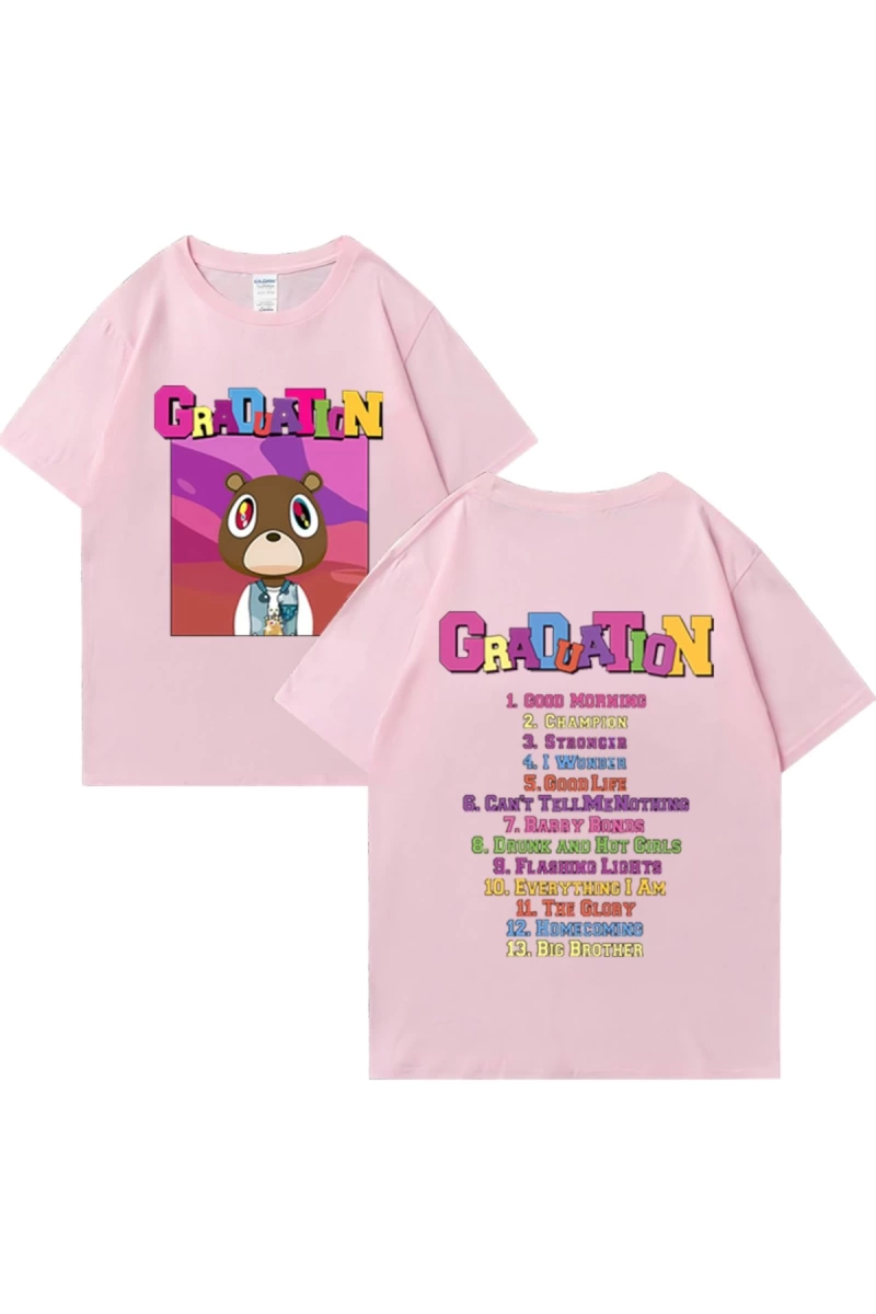 Sıcak Kanye West Mezuniyet Grafik T Shirt Erkek Kadın Moda klasik Üstleri Büyük Boy Tee kısa