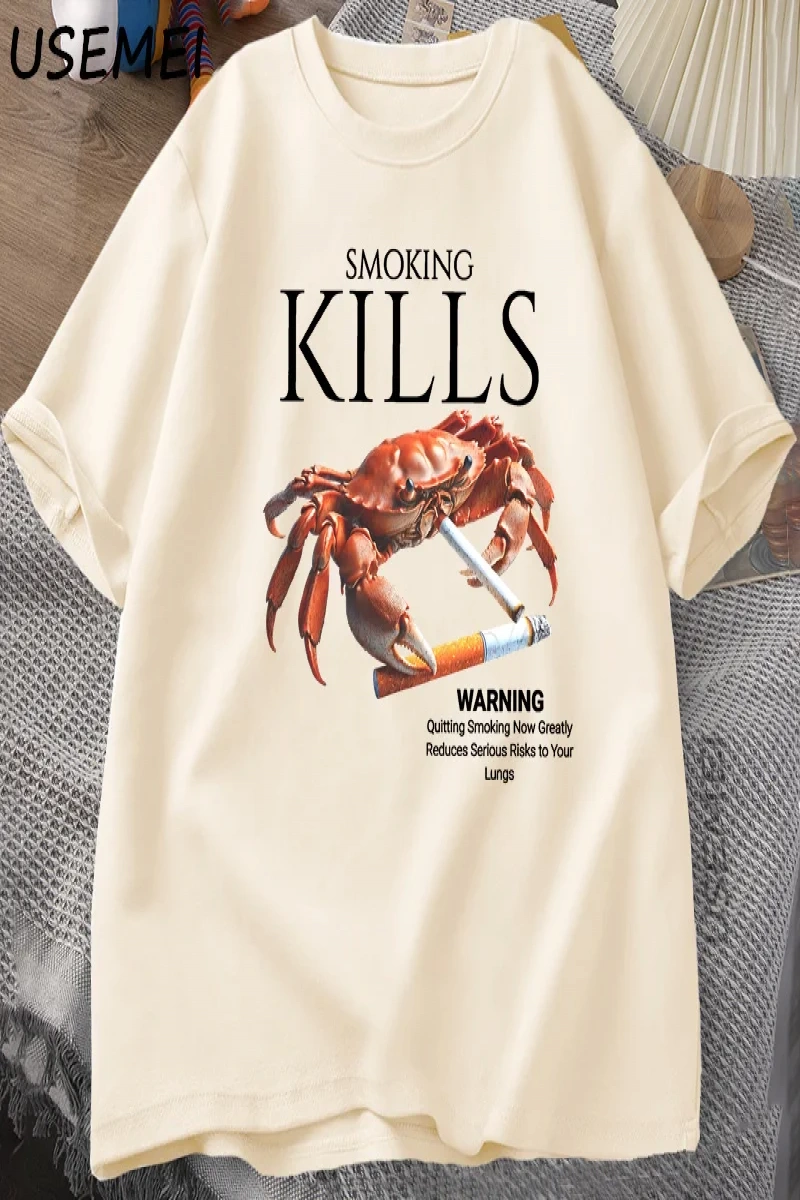 Sigara Öldürür Yengeç T Shirt Unhinged Weirdcore T-Shirt Garip Grafik Tee Harajuku Pamuk Kısa 2869