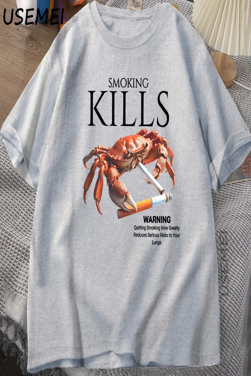 Sigara Öldürür Yengeç T Shirt Unhinged Weirdcore T-Shirt Garip Grafik Tee Harajuku Pamuk Kısa 2869