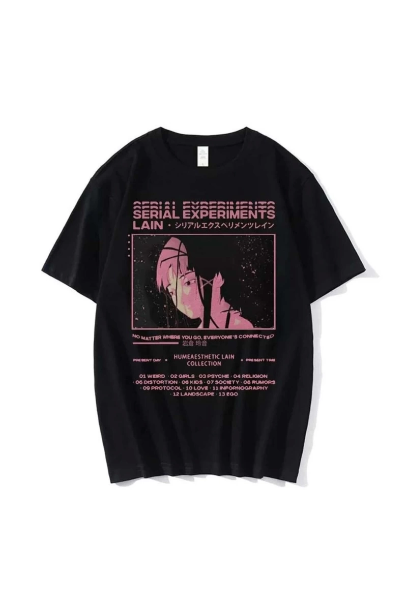 Siyah Anime Serial Experiments Lain T-shirt Et1851