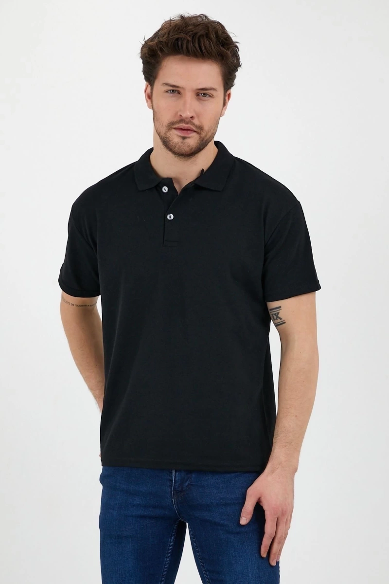 Siyah Dar/slim Fitt Polo Yaka Tshirt