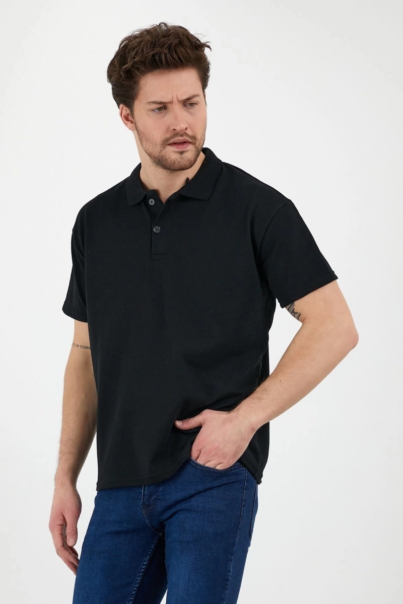 Siyah Dar/slim Fitt Polo Yaka Tshirt