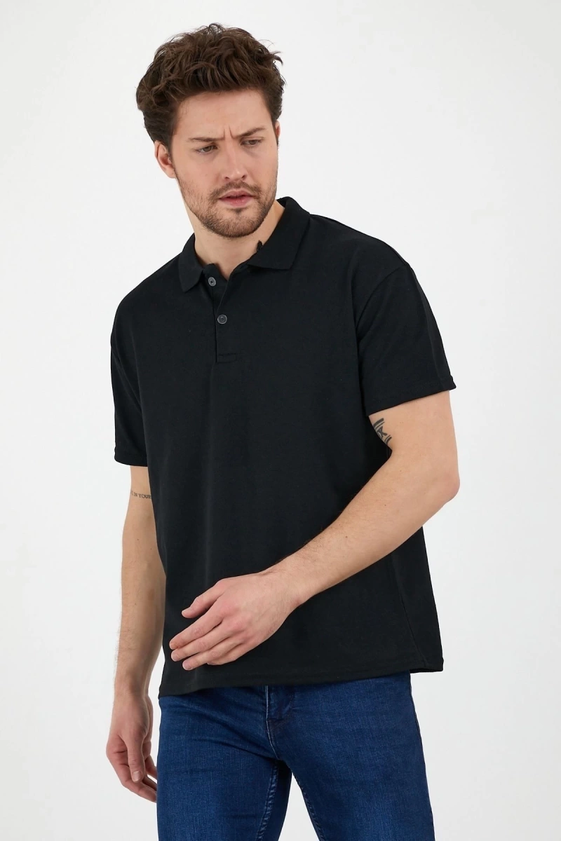 Siyah Dar/slim Fitt Polo Yaka Tshirt