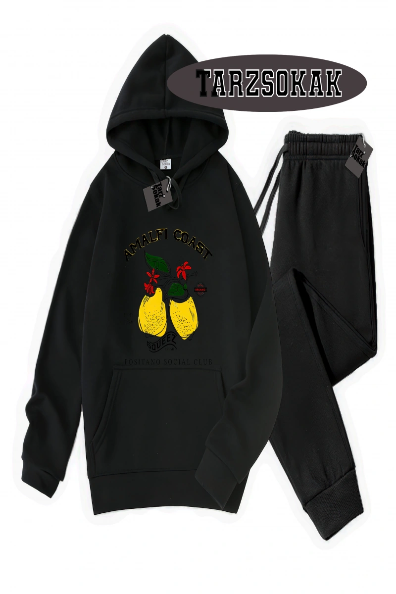 Siyah Kapşonlu Amalfi coast Detaylı ikili TAKIM