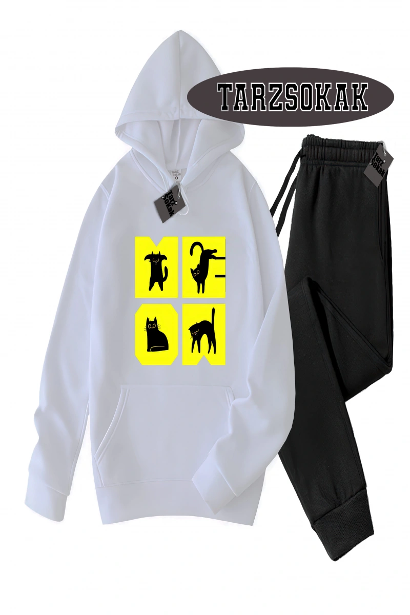 Siyah Kapşonlu Cat KEDİ Detaylı ikili TAKIM