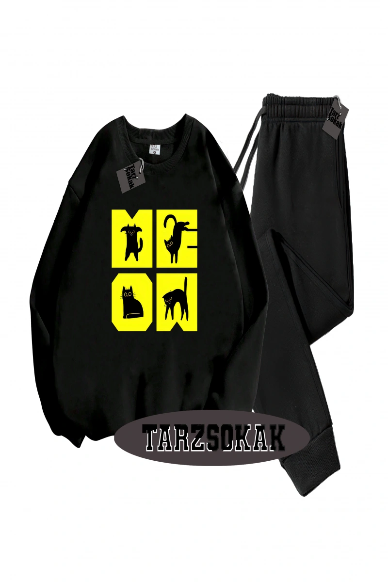 Siyah Kapşonlu Cat KEDİ Detaylı ikili TAKIM