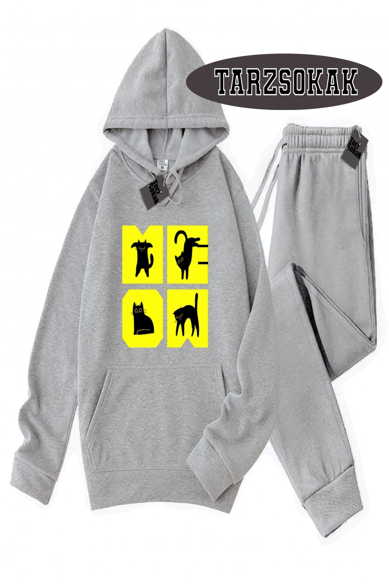 Siyah Kapşonlu Cat KEDİ Detaylı ikili TAKIM