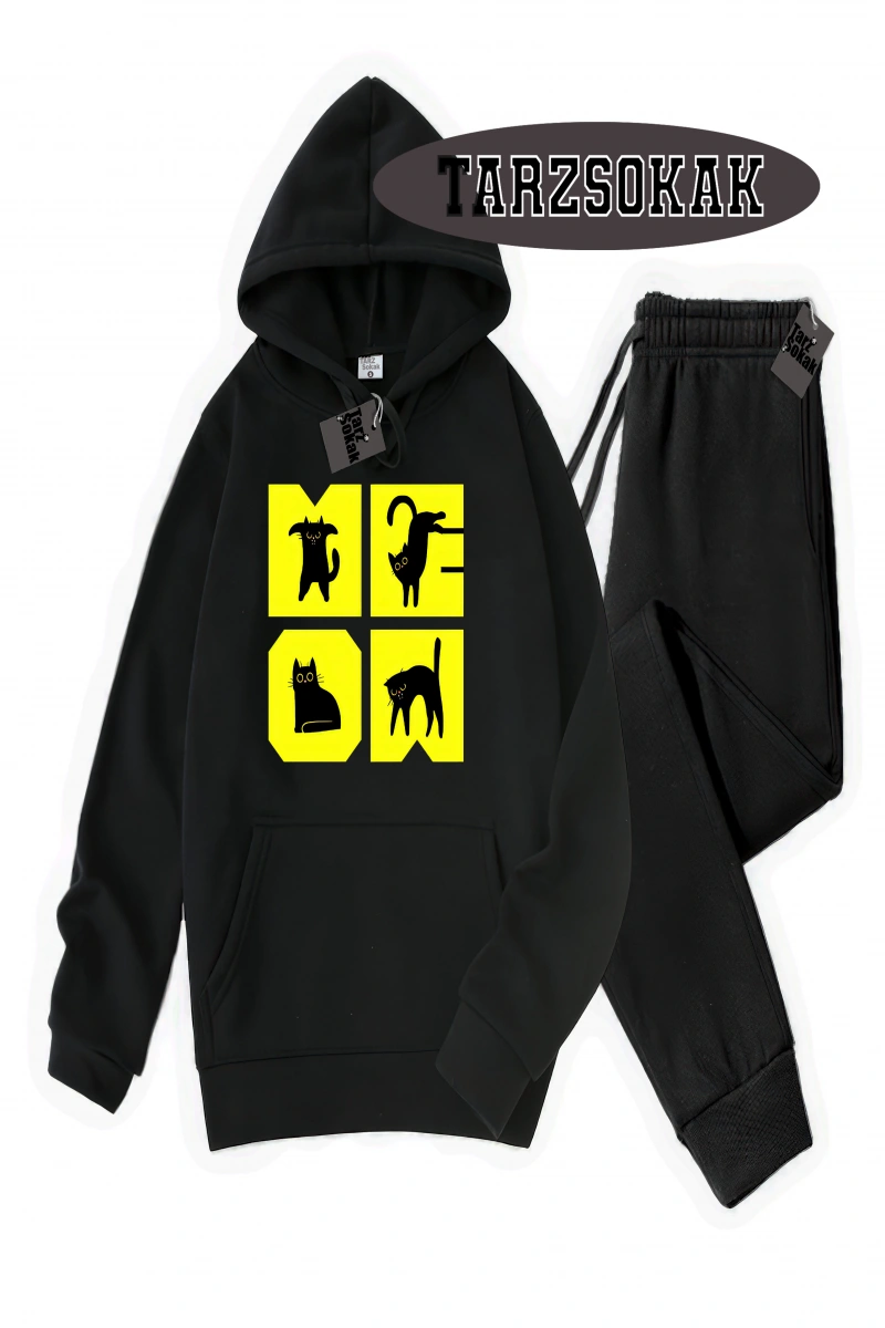 Siyah Kapşonlu Cat KEDİ Detaylı ikili TAKIM