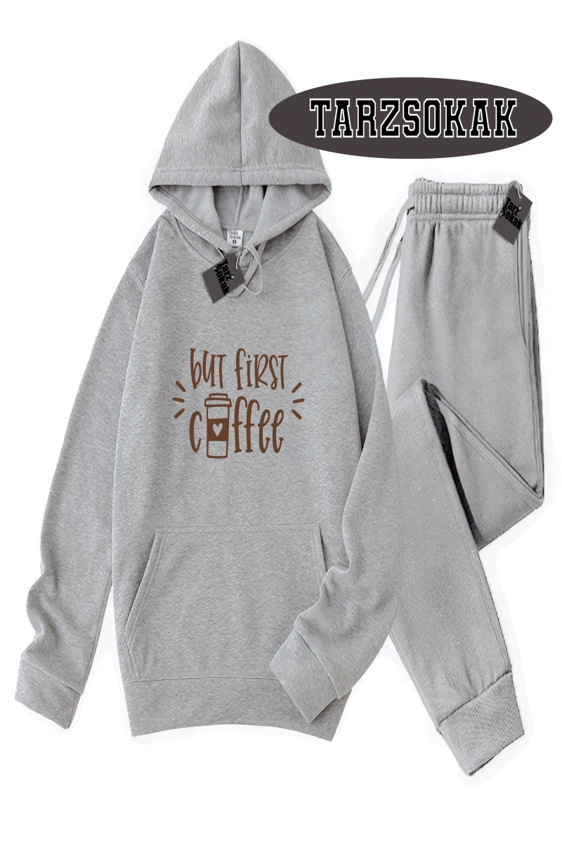 Siyah Kapşonlu Coffee Detaylı ikili TAKIM