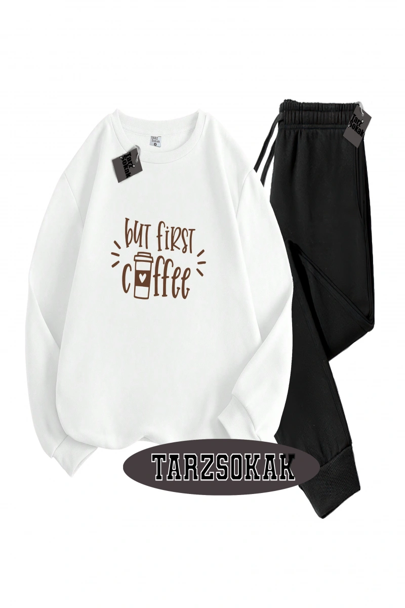 Siyah Kapşonlu Coffee Detaylı ikili TAKIM