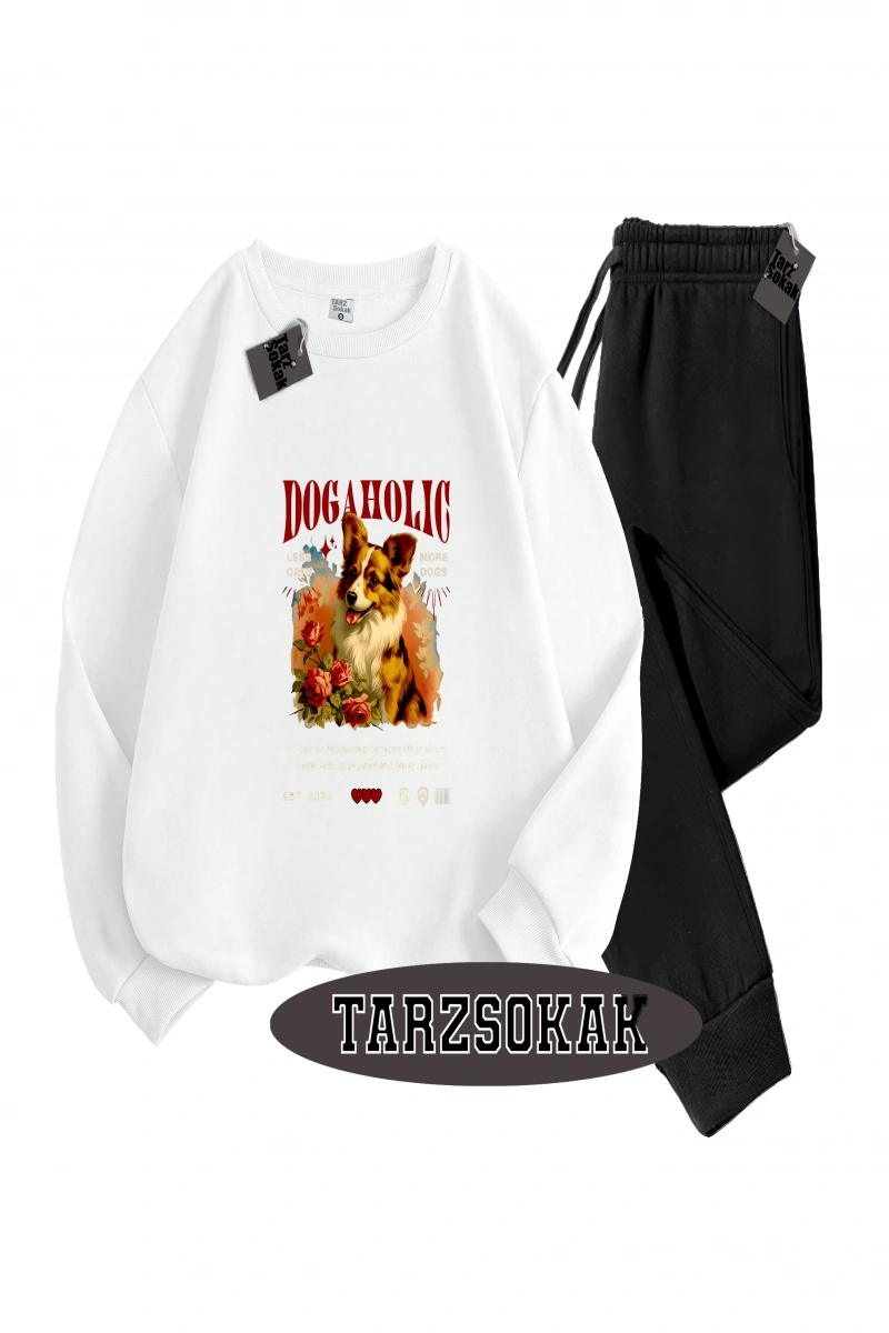 Siyah Kapşonlu Dog Detaylı ikili TAKIM