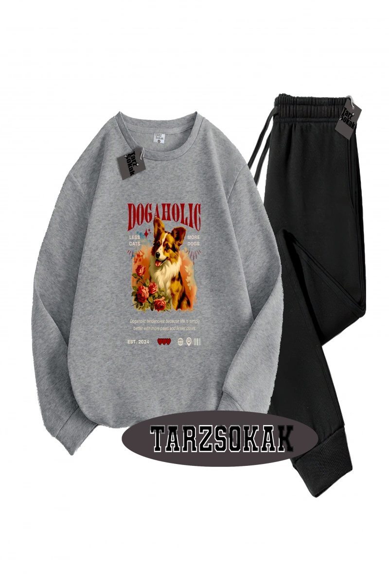 Siyah Kapşonlu Dog Detaylı ikili TAKIM