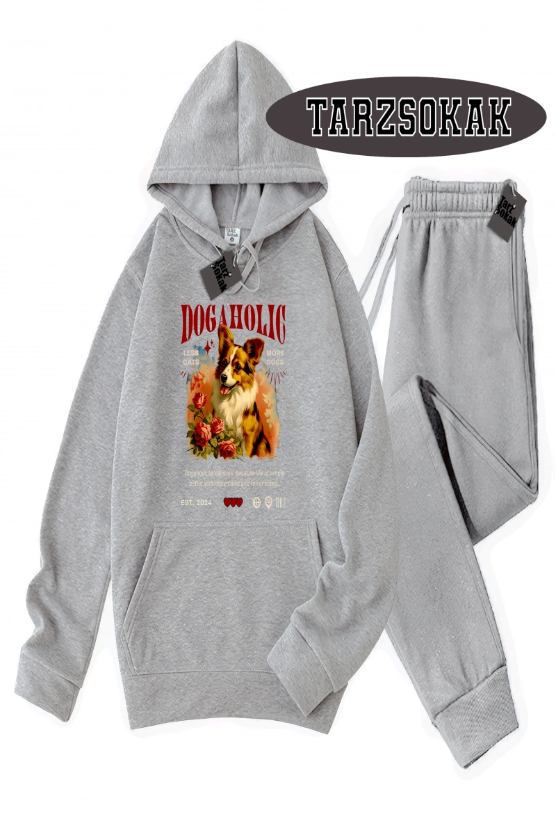 Siyah Kapşonlu Dog Detaylı ikili TAKIM