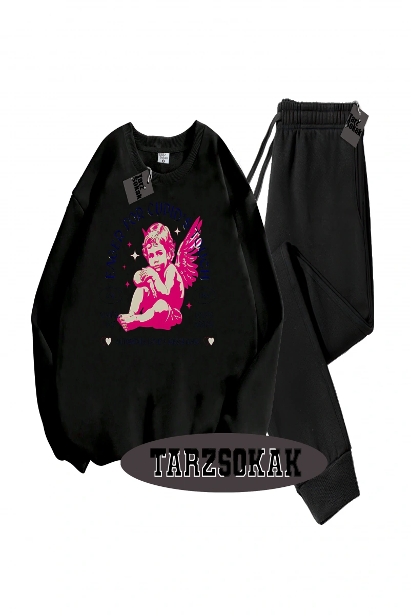 Siyah Kapşonlu Eager Detaylı ikili TAKIM