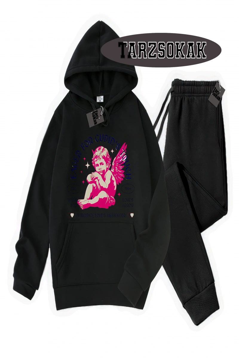 Siyah Kapşonlu Eager Detaylı ikili TAKIM