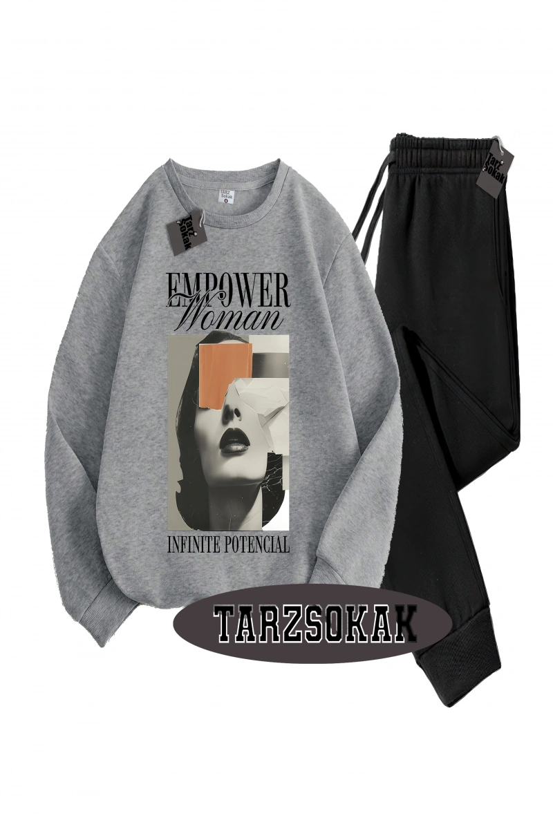 Siyah Kapşonlu EmpoweR Detaylı ikili TAKIM